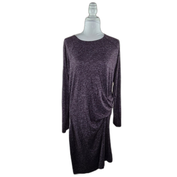 Athleta Solitude Gathered Long Sleeve Wrap Purple Stretch Knit Mini Dress XL - Picture 1 of 9
